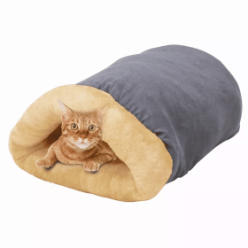GOOPAWS 4 in 1 Self Warming Burrow Cat Bed, Pet Hideway Sleeping Cuddle Cave (Color: Grey, size: 22" x14" x10")