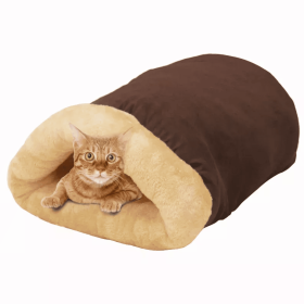 GOOPAWS 4 in 1 Self Warming Burrow Cat Bed, Pet Hideway Sleeping Cuddle Cave (Color: coffee, size: 22" x14" x10")