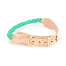 Luxe Royal Leather Rope Collar (Collar Size: L, Option: Dragon Green)