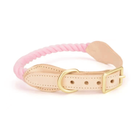 Luxe Royal Leather Rope Collar (Collar Size: S, Option: Flamingo Pink)