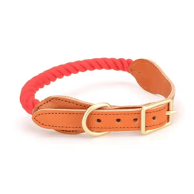 Luxe Royal Leather Rope Collar (Collar Size: S, Option: Neon Orange)