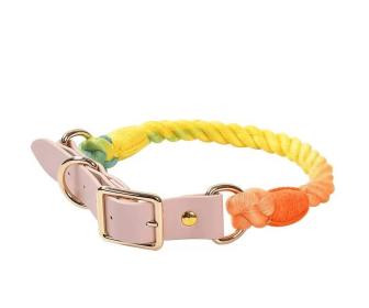 Luxe Royal Leather Rope Collar (Collar Size: L, Option: Classic Rainbow)