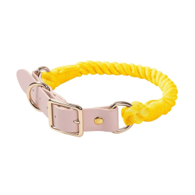Luxe Royal Leather Rope Collar (Collar Size: M, Option: Lemon Squeeze)