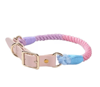 Luxe Royal Leather Rope Collar (Collar Size: S, Option: Macaron Love)