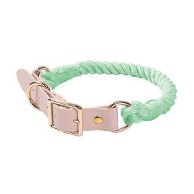 Luxe Royal Leather Rope Collar (Collar Size: L, Option: Mint Green)