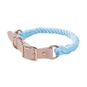 Luxe Royal Leather Rope Collar (Collar Size: L, Option: Sky Blue)