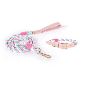 Luxe Royal Leather Rope Leash and Collar Set (Collar Size: S, Option: Cherry)