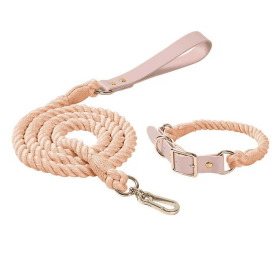 Luxe Royal Leather Rope Leash and Collar Set (Collar Size: L, Option: Coral)