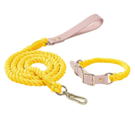 Luxe Royal Leather Rope Leash and Collar Set (Collar Size: S, Option: Lemon)