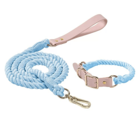 Luxe Royal Leather Rope Leash and Collar Set (Collar Size: M, Option: Sky Blue)