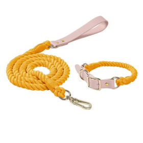 Luxe Royal Leather Rope Leash and Collar Set (Collar Size: M, Option: Autumn)