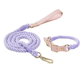 Luxe Royal Leather Rope Leash and Collar Set (Collar Size: L, Option: Purple)