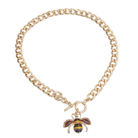 Rhinestone Bee Toggle Necklace (Color: Yellow, size: X Large)