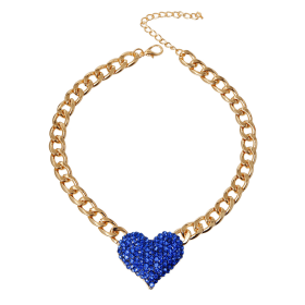 Rhinestone Heart Necklace (Option: Blue)