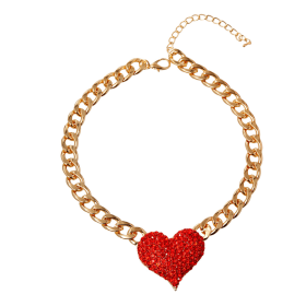 Rhinestone Heart Necklace (Option: Red)