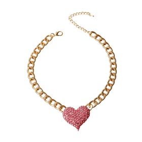 Rhinestone Heart Necklace (Option: Pink)