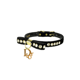 Velvet Dior Charm Collar (Color: Black, size: 14")