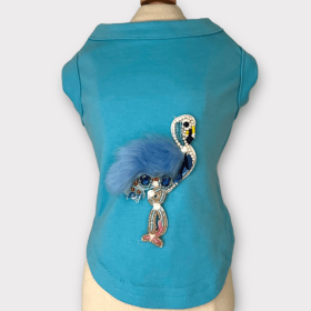 Beaded Fur and Rhinestone Flamingo- Dog Shirt (size: small)