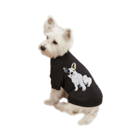 Frenchie Sequin Tee (Color: Black, size: small)