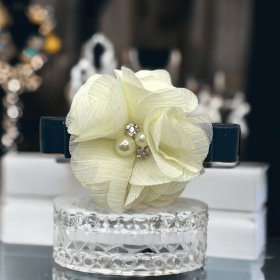 Chiffon Camellia Rose Vegan Leather Dog Hair Barrette (Option: BarkFifthAve6291)