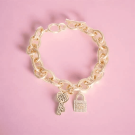 Lock and Key Gucchewi Charm Dog Collar Necklace (size: 14)