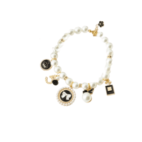 Pearls and Bow Charm Dog Necklace (Color: Pink, size: M)