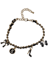 Black and Gold Chain Charms Dog Necklace (size: 18)