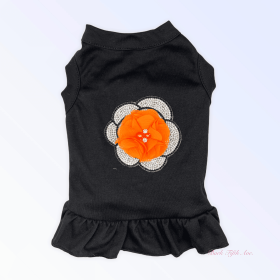 Chiffon and Rhinestone Camellia Dress (Color: ORANGE FLOWER, size: medium)