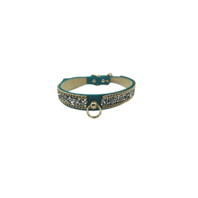 Chunky Rhinestone and Chain Collar (Color: Teal, size: 14")