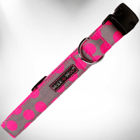 Polka Dot Dog - Neon Collars (Color: Pink Dot on Grey, size: XL 1.5" wide fits 18-28" neck)
