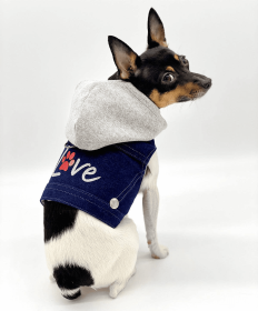 Denim Hoodie "Love" Harness Vest (Option: Gray, size: SM)