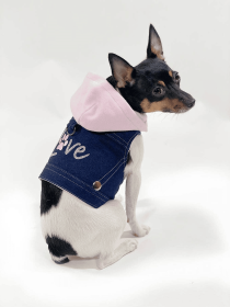Denim Hoodie "Love" Harness Vest (Option: Pink, size: XS)