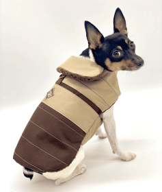 DoggieCoutureNY Water Resistant Coat (Option: Brown & Tan, size: SM)