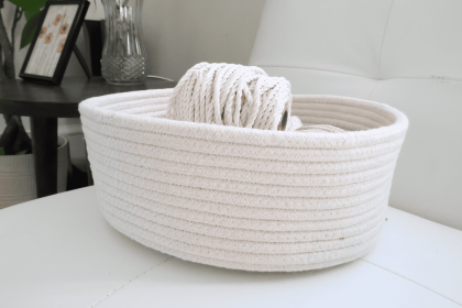 Recycled Cotton Rope Storage Basket-White (Option: CSCORD340)