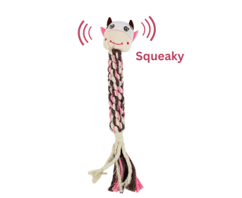 Eco- Cow Dog Rope Plush Squeaky Toy (Style: CSCORD54)