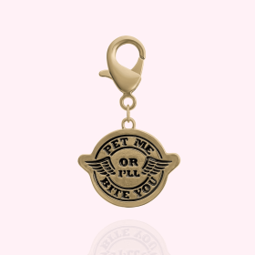 "Pet Me or I'll Bite You" Dog Collar Charm (Option: Gold)