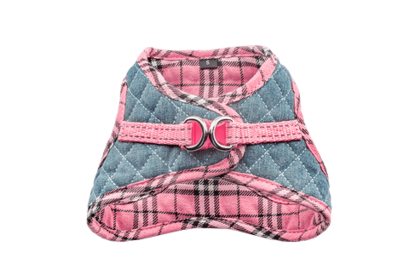 Step-In Denim Harness (Color: Denim & Pink Plaid, size: XL)