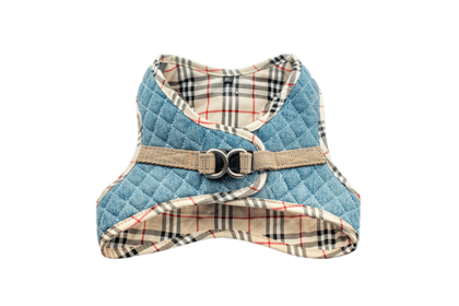 Step-In Denim Harness (Color: Denim & Beige Plaid, size: medium)