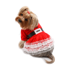 Lace Ruffles Puffy Sleeves Christmas Dress (Style: Chain Martingale, size: XL (14-23"))