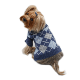 Argyle Turtleneck Sweater in Navy/Grey/Light Blue (Style: Chain Martingale, size: M (14-18"))