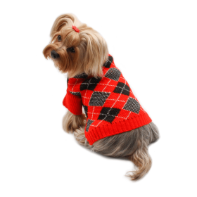 Argyle Turtleneck Sweater in Red/Black/White (Style: Buckle, size: L (14-21"))