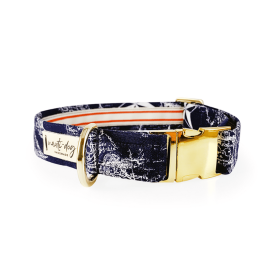 Carta Marina Navy Vintage Nautical Toile Buckle & Martingale Dog Collar (Style: Chain Martingale, size: XL (14-23"))