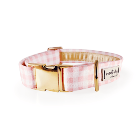 Gingham Pink Summer Plaid Check Buckle & Martingale Dog Collar (Style: Buckle, size: S (9-14"))