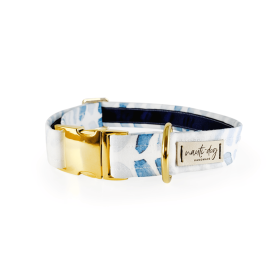Raindrop Spring Watercolor Blue Herringbone Buckle & Martingale Dog Collar (Style: Cloth Martingale, size: M (14-18"))