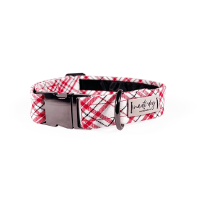 Scarlett Peppermint Woven Plaid Buckle & Martingale Dog Collar (Style: Buckle, size: XL (14-23"))