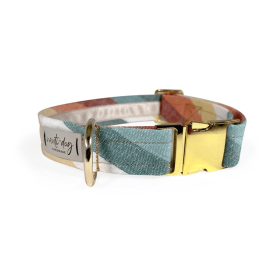 Sunset Retro-mod Stripe Linen Buckle & Martingale Dog Collar (Style: Buckle, size: M (14-18"))