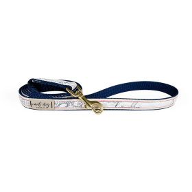 Carta Marina Light Vintage Nautical Toile Ribbon Dog Leash (Hardware Color: Black Gunmetal)
