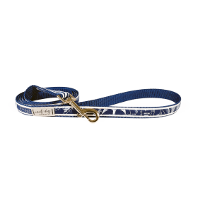 Carta Marina Navy Vintage Nautical Toile Ribbon Dog Leash (Hardware Color: Black Gunmetal)