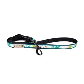 Magnolia Watercolor Spring Floral Ribbon Dog Leash (Hardware Color: Black Gunmetal)