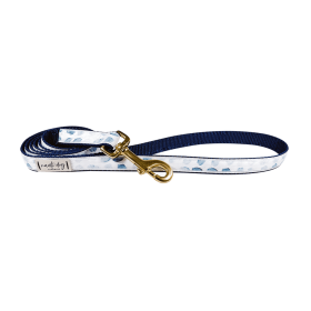 Raindrop Spring Watercolor Blue Herringbone Ribbon Dog Leash (Hardware Color: Gold)